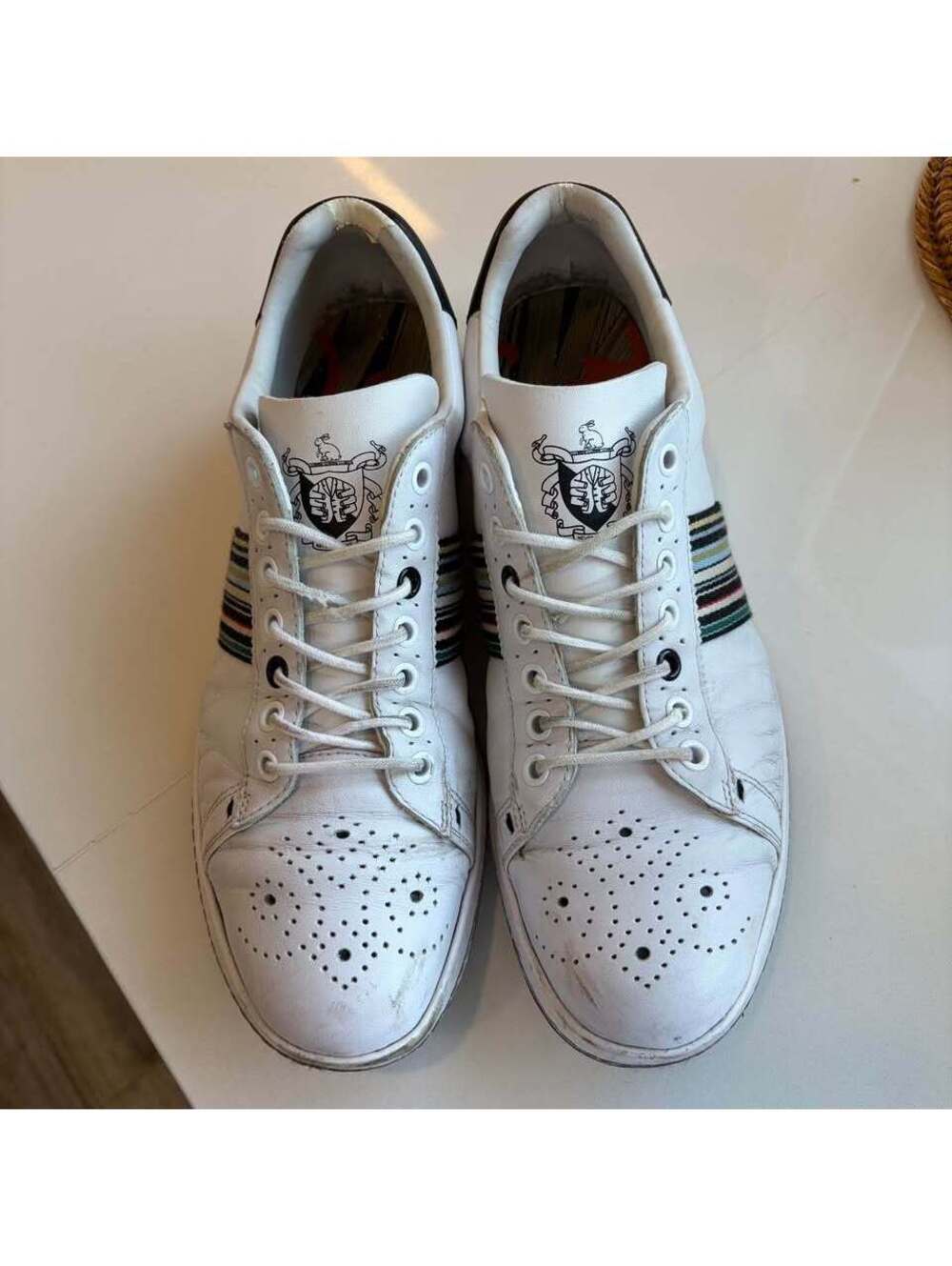 Paul Smith Size 8 White Leather Brogue Detail Sneakers
